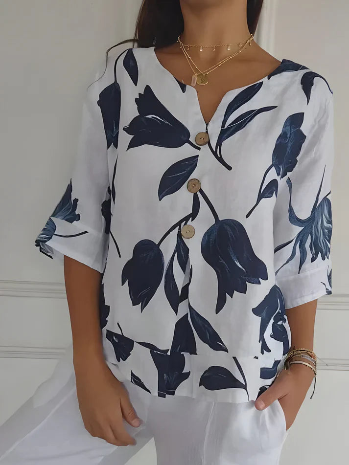 Camila™ | Blusa de primavera con cuello en V
